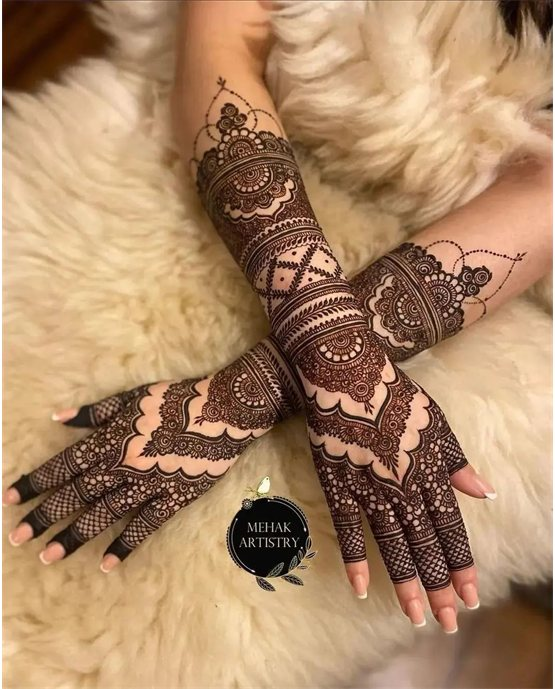 Dreamy Ribbon With Lace Along Modern Full Hand Mehndi Design